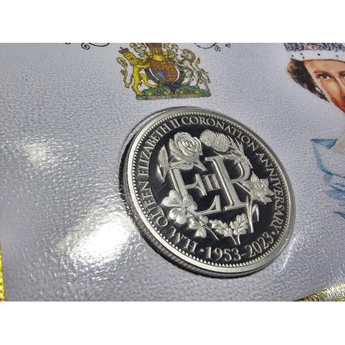 127 - 2x stamped coin covers to include Jubilee mint 70th anniversary of the Queens Coronation silver plat... 