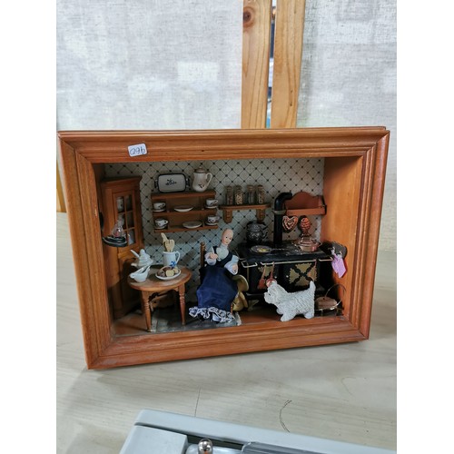 79 - 2x wooden framed room displays for dollhouses along with tabe Tonic paper guillotine.