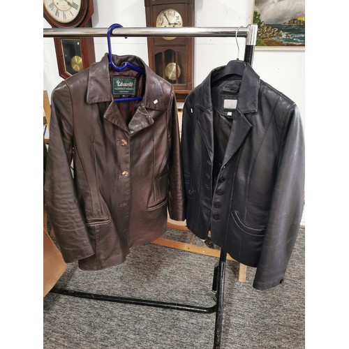 82 - Eduardo brown leather jacket (size small) along with JFW leather black leather jacket (size 12). Bot... 