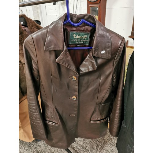 82 - Eduardo brown leather jacket (size small) along with JFW leather black leather jacket (size 12). Bot... 