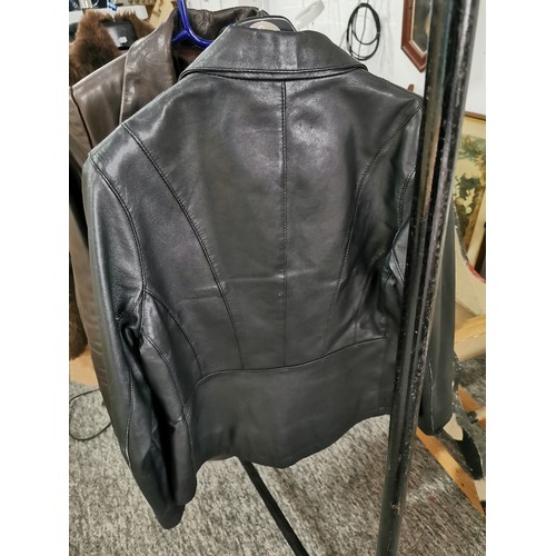 82 - Eduardo brown leather jacket (size small) along with JFW leather black leather jacket (size 12). Bot... 