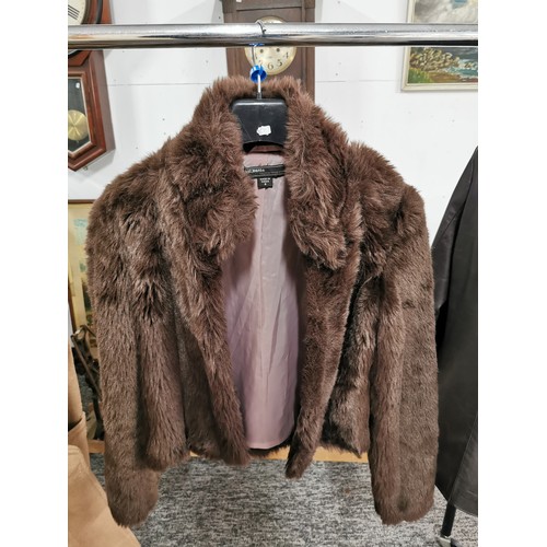 83 - Just Jeans ladies brown faux fur jacket (size 8), in very good hardly used condition.