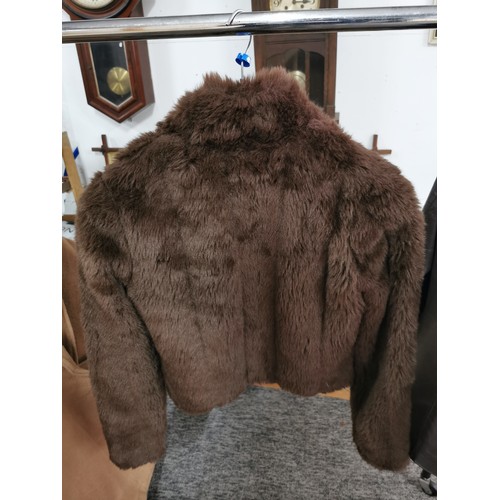 83 - Just Jeans ladies brown faux fur jacket (size 8), in very good hardly used condition.