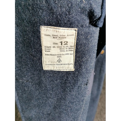 84 - Military RAF blue coat with RAF buttons (size 12) along with military duffle coat (size 1).