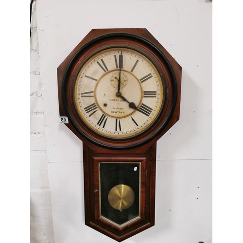 89 - Antique mahogany drop dial wall clock by Ansonia Clock Co. Local Interest - marked Robert Jones Phea... 