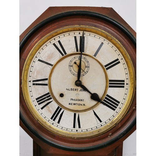 89 - Antique mahogany drop dial wall clock by Ansonia Clock Co. Local Interest - marked Robert Jones Phea... 