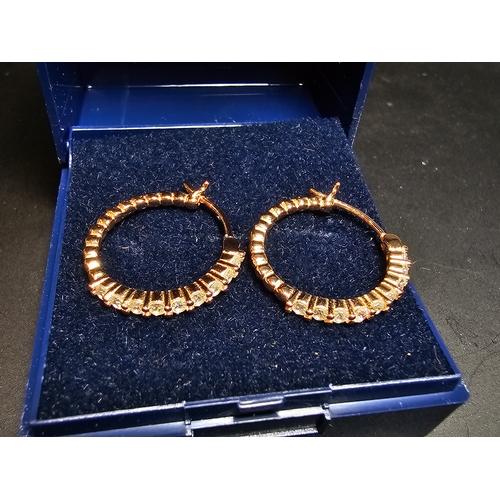 143 - Unused Rose Gold plated 925 silver hoop earrings inset with sparkly crystal cz stones, marked S925, ... 