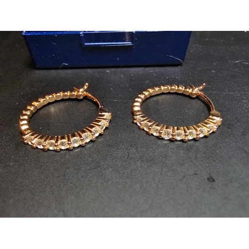 143 - Unused Rose Gold plated 925 silver hoop earrings inset with sparkly crystal cz stones, marked S925, ... 