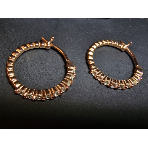 143 - Unused Rose Gold plated 925 silver hoop earrings inset with sparkly crystal cz stones, marked S925, ... 