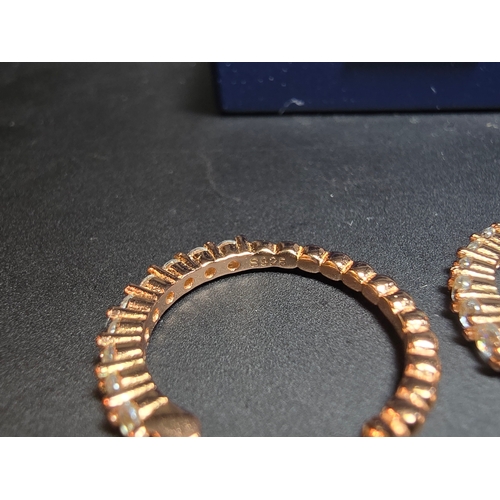 143 - Unused Rose Gold plated 925 silver hoop earrings inset with sparkly crystal cz stones, marked S925, ... 