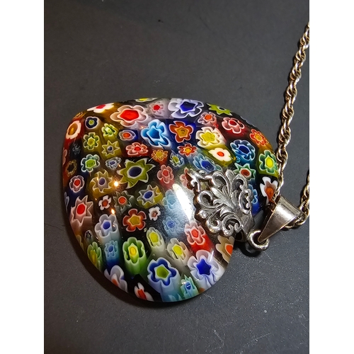 148 - A stunning 925 silver Murano Italy necklace which features a large & impressive heart formed art gla... 