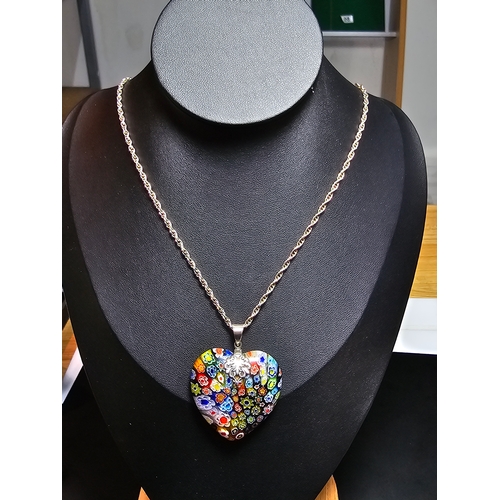 148 - A stunning 925 silver Murano Italy necklace which features a large & impressive heart formed art gla... 