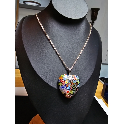 148 - A stunning 925 silver Murano Italy necklace which features a large & impressive heart formed art gla... 