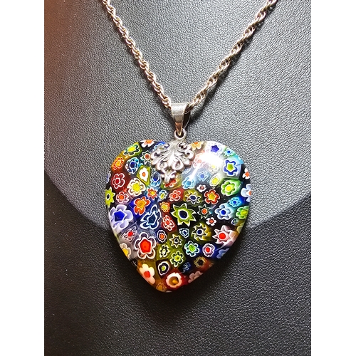 148 - A stunning 925 silver Murano Italy necklace which features a large & impressive heart formed art gla... 