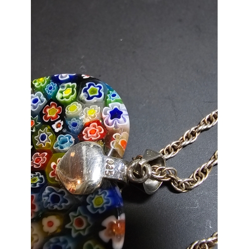 148 - A stunning 925 silver Murano Italy necklace which features a large & impressive heart formed art gla... 