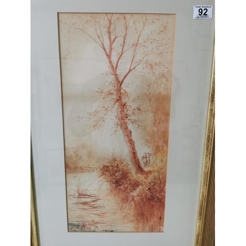 92 - 2x frame and glazed prints of autumnal river/ woodland scene, both would match up well, in matching ... 