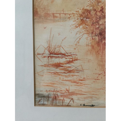 92 - 2x frame and glazed prints of autumnal river/ woodland scene, both would match up well, in matching ... 