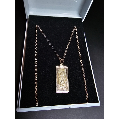 163 - Vintage 925 Silver St Christopher pendant in rectangular form set on a long 20