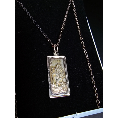 163 - Vintage 925 Silver St Christopher pendant in rectangular form set on a long 20