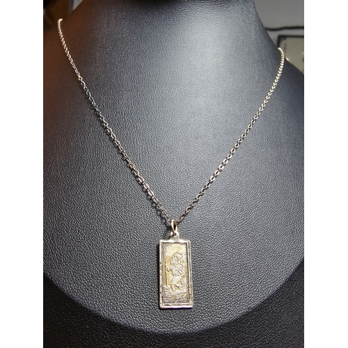 163 - Vintage 925 Silver St Christopher pendant in rectangular form set on a long 20