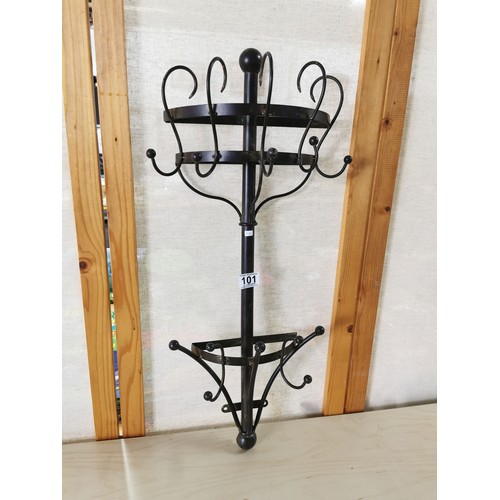 101 - Good quality vintage metal wall mounted coat rack hanger with ten hooks. Measures 70cm in length.