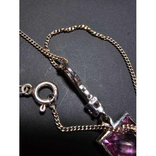 170 - Pretty 925 Silver pendant inset with a striking pink cz crystal stone and smaller clear crystal ston... 