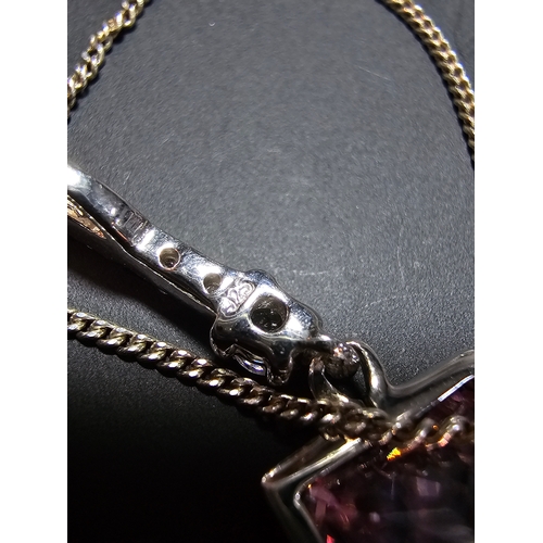 170 - Pretty 925 Silver pendant inset with a striking pink cz crystal stone and smaller clear crystal ston... 