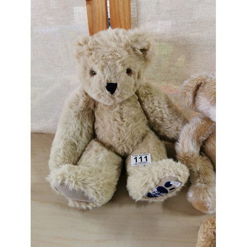 111 - Qty 4x soft teddy bears to include Blue Foot Bear Company, Marks & Spencer bear and 2x Russ Kipling ... 