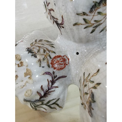 112 - Vintage Wong Lee 3 part hand painted Koi fish and clam shell formed candy serving dish. Height measu... 