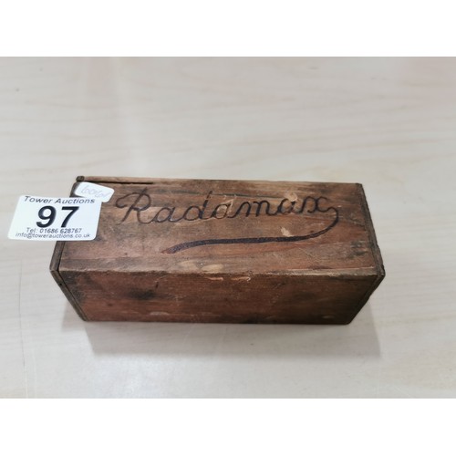 97 - Vintage Radamax spark and plug tester with original wooden case. Made by the Telegraph Condenser Co ... 