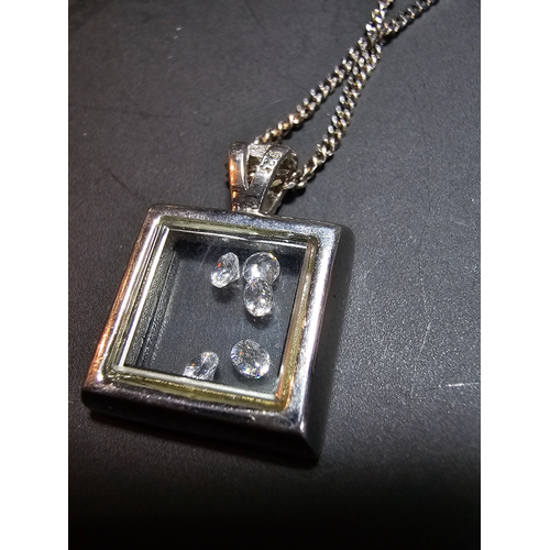 171 - As new & unused 925 Silver & glass pendant inset with small clear crystals, on a long 22