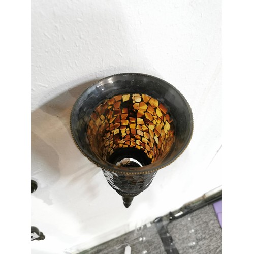 95 - Pair of bronze effect amber glass mosaic candle wall sconces. Both in excellent condition. Measures ... 