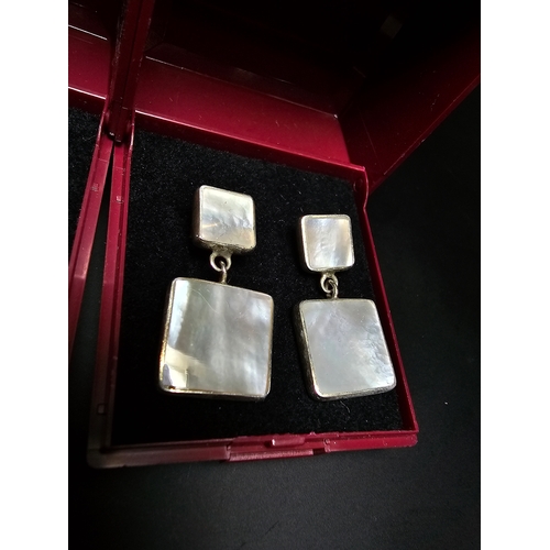 177 - Bundle of 2x boxed pairs of 925 silver earrings to include a good drop pair inset with mother of pea... 