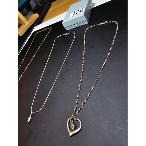 178 - Bundle of 3x 925 silver pendant and necklaces complete with a presentation box. All in good order, l... 