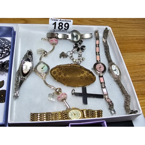 189 - Qty of various costume jewellery to inc large bangles, vintage jewelled jewellery, charm bracelets, ... 