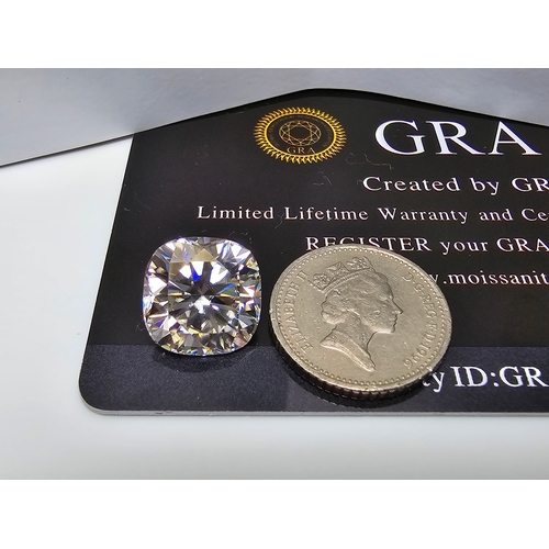 229 - A stunning rare and large cushion cut 7ct moissanite diamond with a size of 11mm x 11mm with full re... 