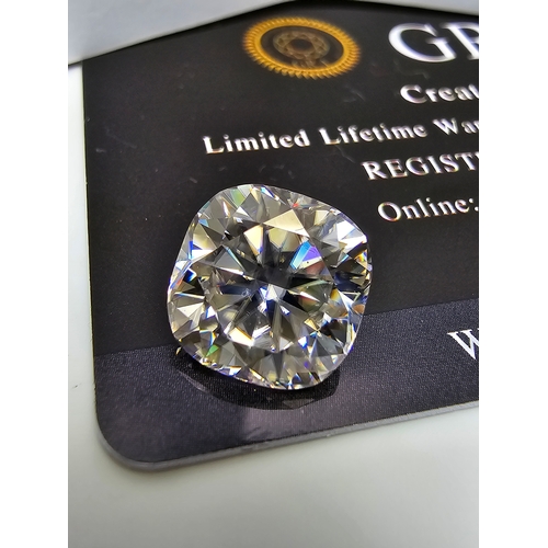 229 - A stunning rare and large cushion cut 7ct moissanite diamond with a size of 11mm x 11mm with full re... 