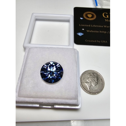 232 - A stunning rare and large 10ct Light Royal Blue Moissanite Diamond with a diameter of 14mm with full... 