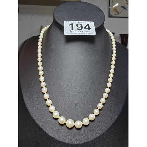 194 - Bundle of 3x vintage faux pearl necklaces and a 925 silver bangle, to include a cased set of majoric... 