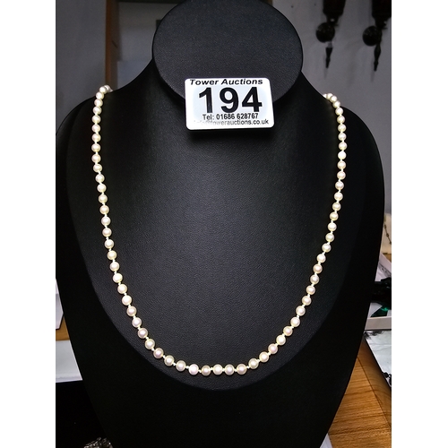 194 - Bundle of 3x vintage faux pearl necklaces and a 925 silver bangle, to include a cased set of majoric... 