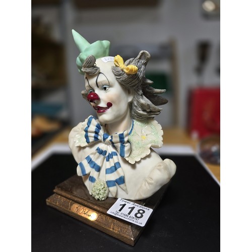 118 - Vintage collectable Italian bisque clown bust on plinth, Auro Belcari plaque to the front of plinth.... 