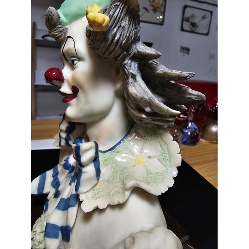 118 - Vintage collectable Italian bisque clown bust on plinth, Auro Belcari plaque to the front of plinth.... 