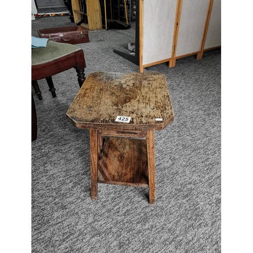 425 - A small sheesham metal bound side table along with a smaller vintage oak side table with shelf on th... 