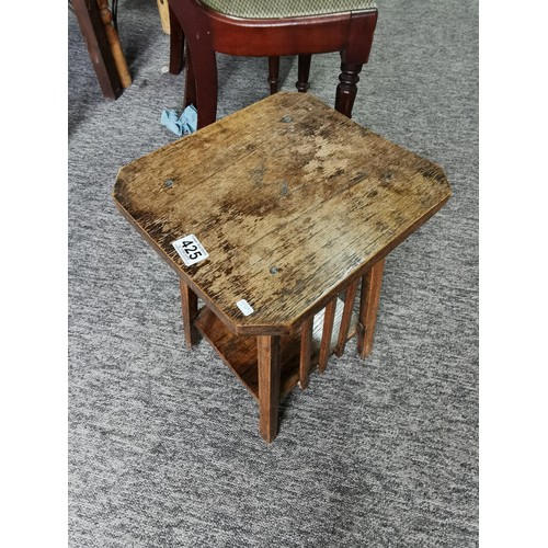 425 - A small sheesham metal bound side table along with a smaller vintage oak side table with shelf on th... 