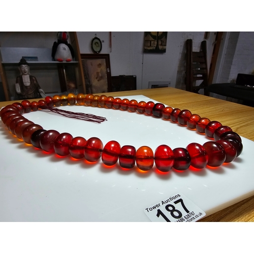 187 - Good Vintage Very Large and Impressive Bakelite Amber Beaded Necklace, which are heavy having a tota... 