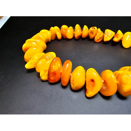 189 - A good quality vintage genuine butterscotch amber beaded necklace featuring polished shaped amber be... 