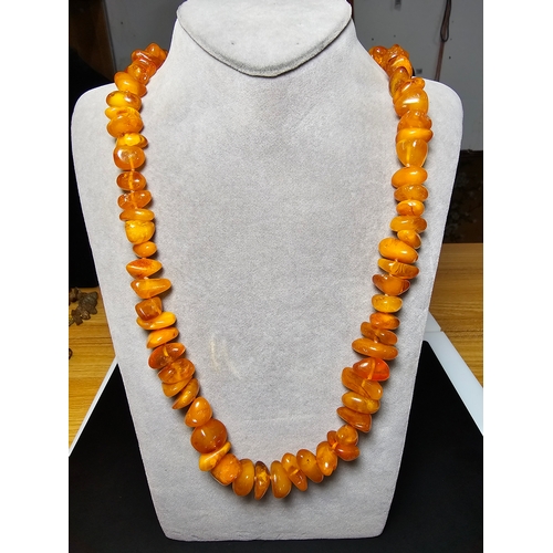 191 - A good quality vintage genuine egg yolk amber beaded necklace featuring polished shaped amber beads ... 