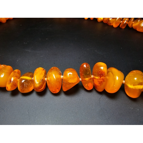 191 - A good quality vintage genuine egg yolk amber beaded necklace featuring polished shaped amber beads ... 