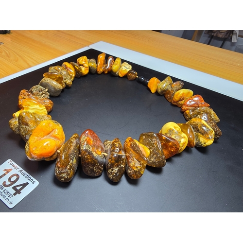 194 - A good vintage genuine amber large beaded necklace featuring loosely polished & shaped natural amber... 