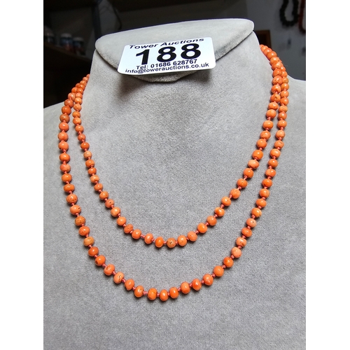 188 - 2x Good Quality Vintage Natural Coral Beaded Necklaces along with a Lapis Lazuli beaded necklace. Fe... 